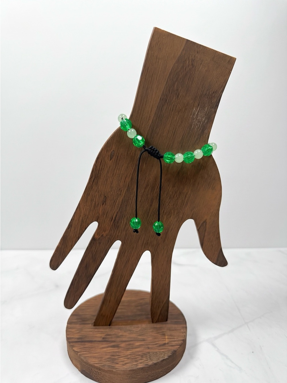 Handmade Adjustable Green/Black Beaded Bracelet - Jewelry